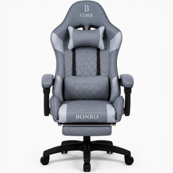Комп'ютерне крісло із тканини Bonro Core B-702 з підставкою для ніг сіре - изображение 2