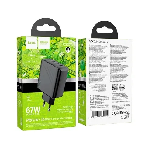 МЗП HOCO CS27A Supply PD67W(3C1A) charger(EU) black - Фото 2 МЗП HOCO CS27A Supply PD67W(3C1A) charger(EU) black - изображение 2