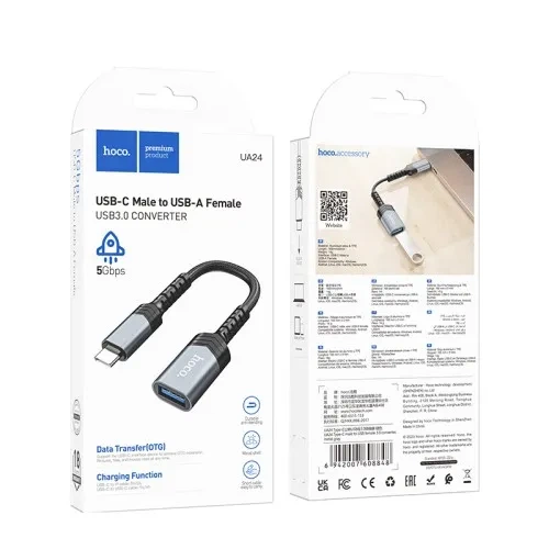 Перехідник HOCO UA24 Type-C male to USB female 3.0 converter Metal gray - изображение 2