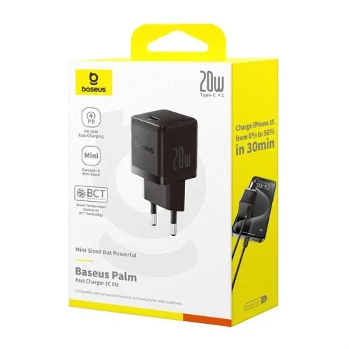 МЗП Baseus Palm Fast Charger 1C 20W Cable Type-C to Lightning Black E0116401 - Фото 2 МЗП Baseus Palm Fast Charger 1C 20W Cable Type-C to Lightning Black E0116401 - зображення 2