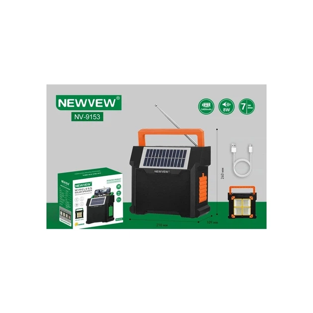 Акустична система NEWVEW NV-9153 Solar Panel/BT/USB/TF/FM Orange (NWVW-NV-9153-OR) - изображение 4