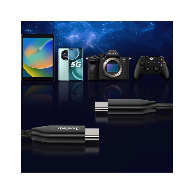 Дата кабель USB-C to USB-C 1.2m USB 3.1 Gen2 240W (50V/5A) Choetech (XCC-1035) - Фото 5 Дата кабель USB-C to USB-C 1.2m USB 3.1 Gen2 240W (50V/5A) Choetech (XCC-1035) - изображение 5