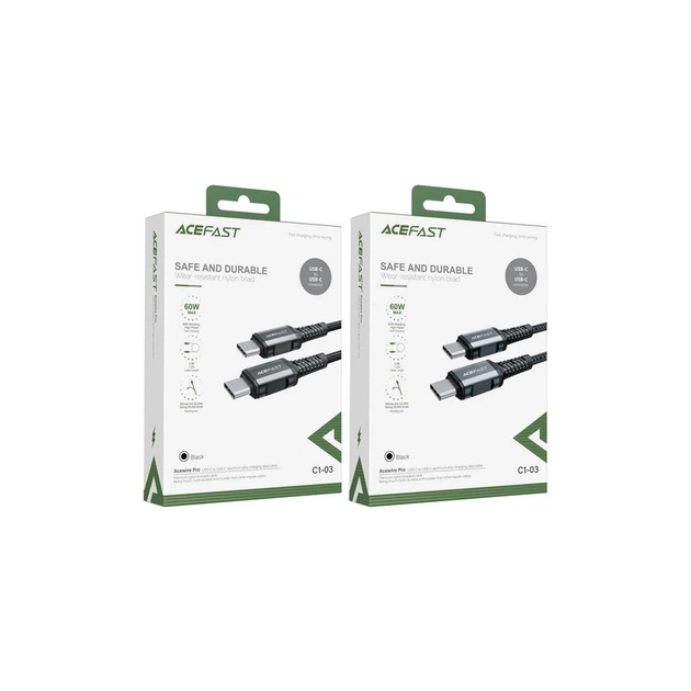 Дата кабель USB-C to USB-C 1.2m 3A nylon black Acefast (6974316280521) - Фото 4 Дата кабель USB-C to USB-C 1.2m 3A nylon black Acefast (6974316280521) - зображення 4