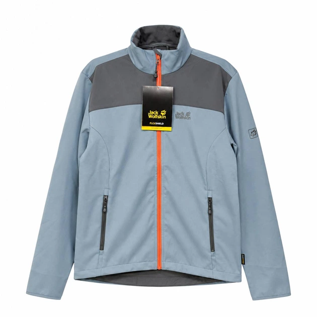Чоловіча трекінгова куртка софтшел Jack Wolfskin Essential Softshell водостійка сіра з зеленим Розмір L - Фото 1 Чоловіча трекінгова куртка софтшел Jack Wolfskin Essential Softshell водостійка сіра з зеленим Розмір L - зображення 1