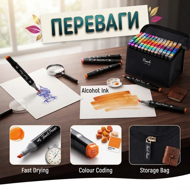 Скетч-маркеры Touch 120 цветов набор художественных спиртовых фломастеров двусторонних для рисования иллюстраций скетчинга дизайна с наконечниками 1–7 мм для каллиграфии бумаги пластика стекла пленки - Фото 7 Скетч-маркеры Touch 120 цветов набор художественных спиртовых фломастеров двусторонних для рисования иллюстраций скетчинга дизайна с наконечниками 1–7 мм для каллиграфии бумаги пластика стекла пленки - изображение 7