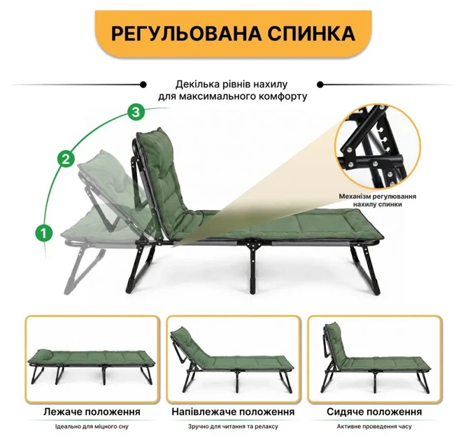 Розкладне ліжко (розкладачка) з вбудованим матрацом LEOBRO Green (LB-FB-S1-GRN) (LEO_LB-FB-S1-GRN) - Фото 6 Розкладне ліжко (розкладачка) з вбудованим матрацом LEOBRO Green (LB-FB-S1-GRN) (LEO_LB-FB-S1-GRN) - изображение 6
