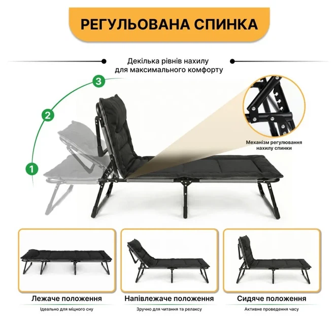 Розкладне ліжко (розкладачка) з вбудованим матрацом LEOBRO Black (LB-FB-S1-BLK) (LEO_LB-FB-S1-BLK) - Фото 11 Розкладне ліжко (розкладачка) з вбудованим матрацом LEOBRO Black (LB-FB-S1-BLK) (LEO_LB-FB-S1-BLK) - изображение 11