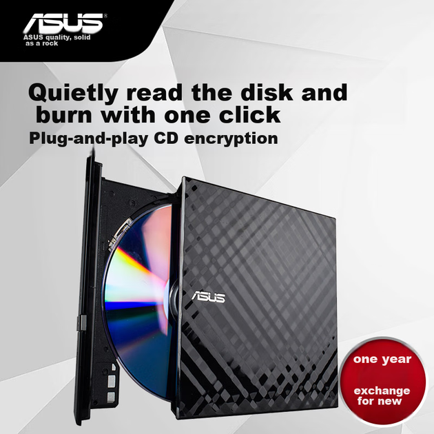 Зовнішній DVD-привід ASUS 8x Speed USB 2.0, портативний оптичний привід, чорний (сумісний із системами Apple/SDRW-08D2S) - зображення 11