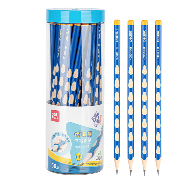 Набор из 50 карандашей Deli Hole Pencil с треугольным захватом HB, эргономичные, для детей, стираемые, школьные принадлежности. - изображение 4