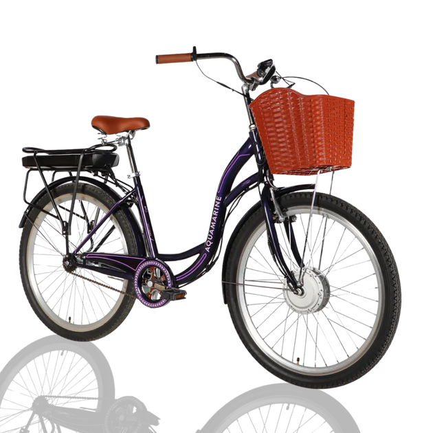 Велосипед с электроприводом 26" ST Dorozhnik eAQUAMARINE BH рама-17" 36B 13А*г 500Вт темно-фиолетовый с корзиной - Фото 1 Велосипед с электроприводом 26" ST Dorozhnik eAQUAMARINE BH рама-17" 36B 13А*г 500Вт темно-фиолетовый с корзиной - изображение 1