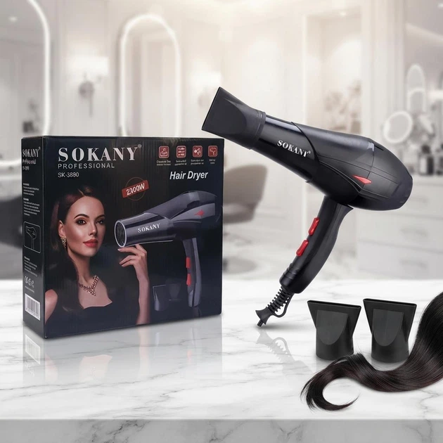 Фен для волос SOKANY HS-3890 с ионизацией 2300 Вт, профессиональный фен с 2 насадками - изображение 3