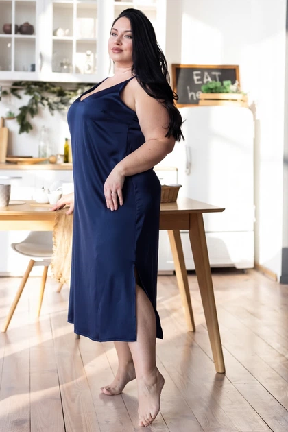 Шелковая ночная рубашка длинная Н190 Синий, 3XL (52-54) - изображение 3