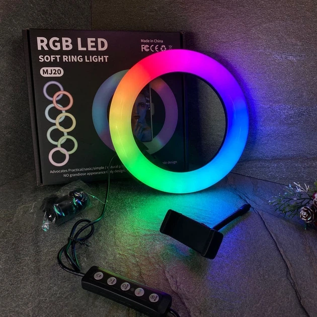 Набор блогера Кольцевая светодиодная лампа RGB LED RING MJ20 20 см + штатив 2.1 м (2208) - изображение 3