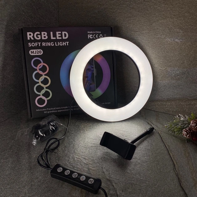 Набор блогера Кольцевая светодиодная лампа RGB LED RING MJ20 20 см + штатив 2.1 м (2208) - изображение 6