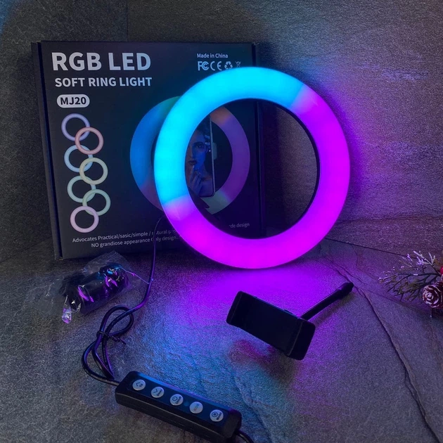 Набор блогера Кольцевая светодиодная лампа RGB LED RING MJ20 20 см + штатив 2.1 м (2208) - изображение 8