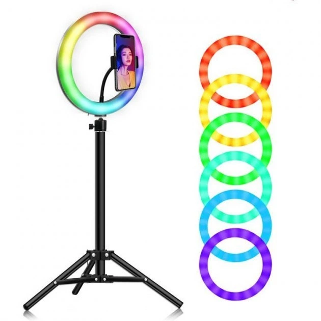 Набір блогера Кільцева світлодіодна лампа RGB LED RING MJ26 26 см + штатив 2.1 м (2210) - зображення 3