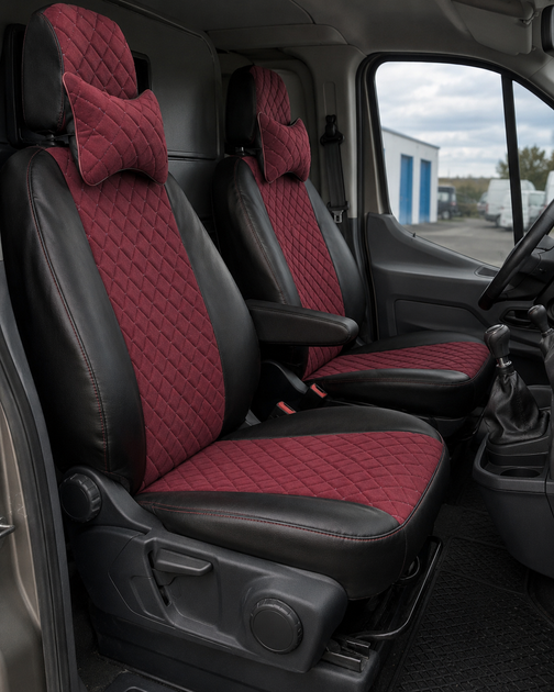 Чехлы на сиденья FIAT Tipo (II) (Фиат Типо II), универсальные, экокожа + алькантара, комплект, бордовые - изображение 7