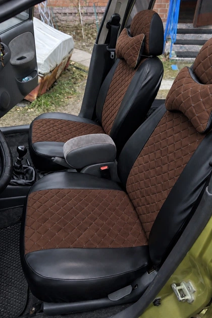 Чехлы на сиденья FIAT Tipo (II) (Фиат Типо II), универсальные, экокожа + алькантара, комплект, коричневые - изображение 7