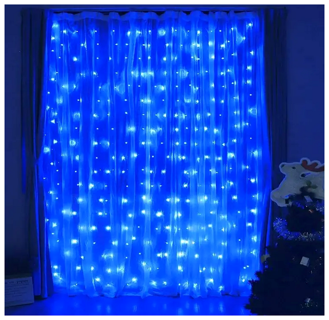 Гирлянда штора светодиодная 3x1,5м 240LED 8 режимов прозрачный шнур для интерьера SQ-25544 - изображение 4