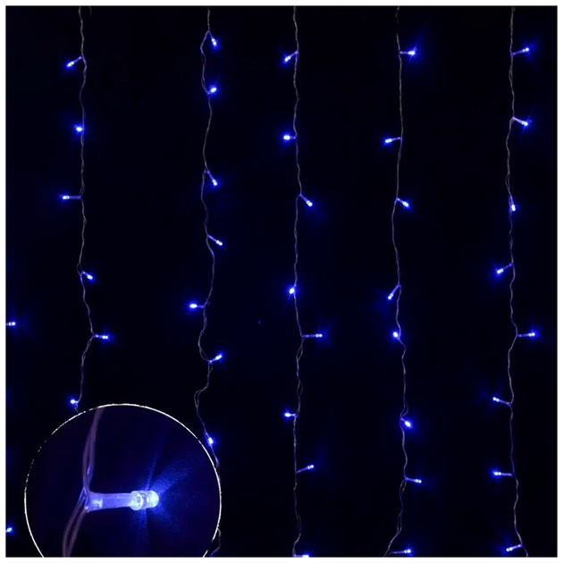 Гирлянда штора светодиодная 300LED 3x3м 8 режимов синий прозрачный шнур для внутреннего использования SQ-27304 - изображение 5