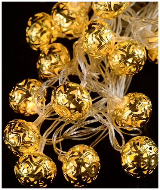 Светодиодная гирлянда 20 LED 5м теплый белый 220В для елки золотистые шарики SQ-25530 - изображение 4