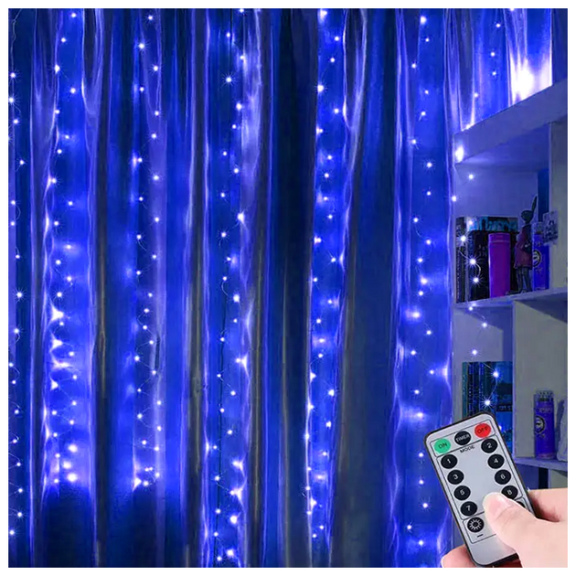 Гирлянда штора 1,8x1,2м 144 LED USB и сеть 220В 8 режимов синяя Роса с пультом управления SQ-26777 - изображение 3