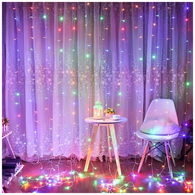 Гирлянда штора светодиодная 6x1,5м 400LED черный шнур 8 режимов для праздничного оформления интерьера SQ-27315 - изображение 8