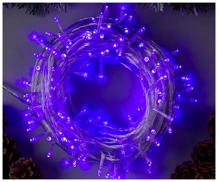 Светодиодная гирлянда 15м 300 LED 8 режимов для елки с прозрачным проводом синий SQ-25493 - изображение 2