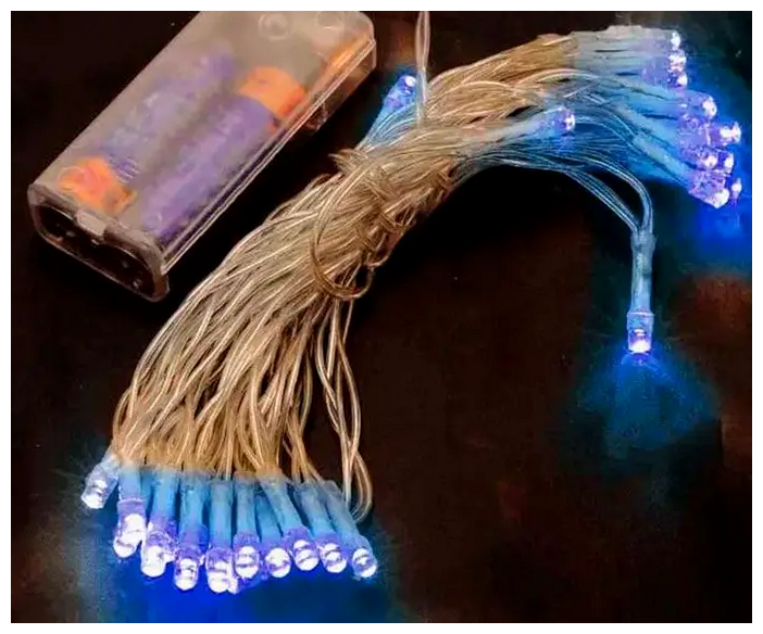 Светодиодная гирлянда 80 LED лампочек синего цвета 8м на батарейках и USB для украшения помещений SQ-26611 - изображение 2