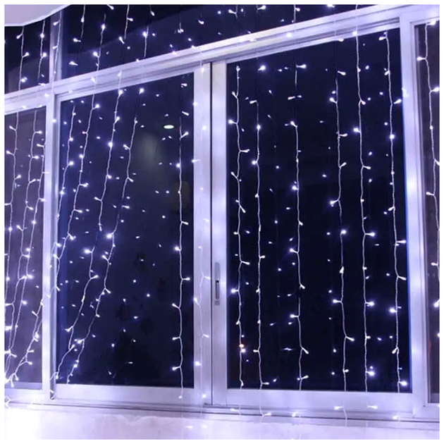 Гирлянда штора светодиодная 1,8x1,2м 120LED 12 нитей прозрачный шнур 8 режимов для декора интерьера SQ-27294 - изображение 7