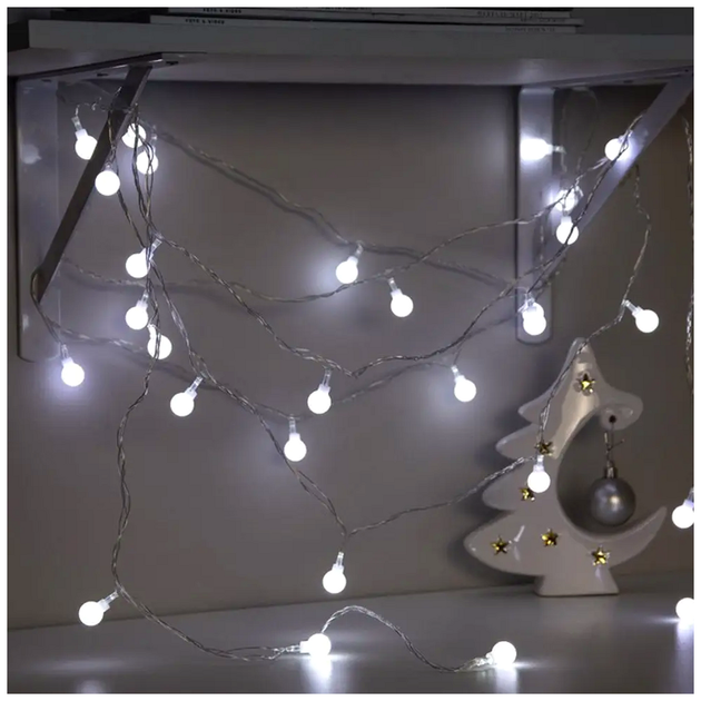 Гирлянда светодиодная 20 LED 3м матовые шарики белый USB батарейки для украшения интерьера SQ-28332 - изображение 4