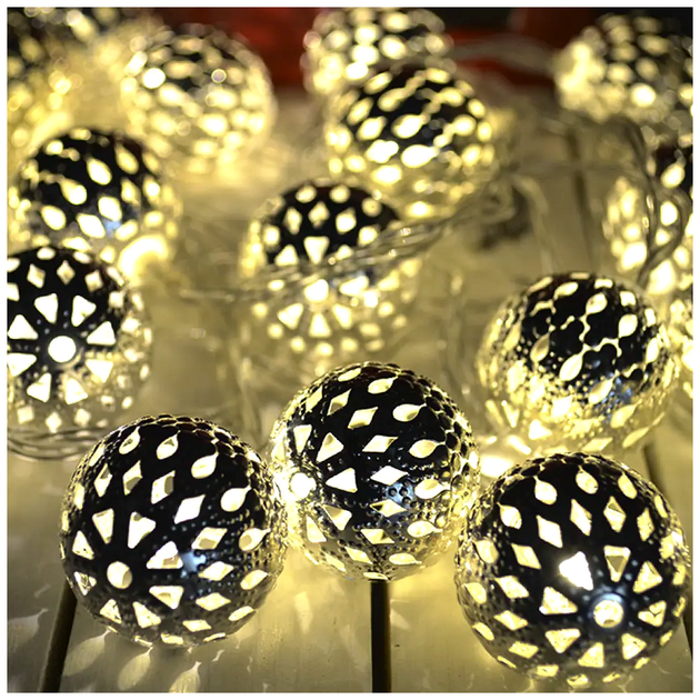Светодиодная гирлянда 20 LED 5м 220В теплый белый для елки с металлическими шариками SQ-27112 - изображение 10