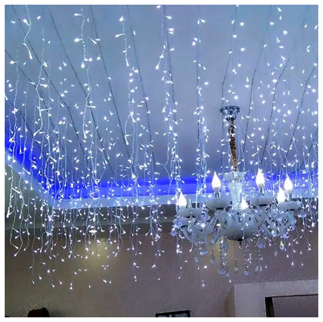 Гирлянда бахрома дождик 5x0,5м 200 LED 220В 8 режимов белая для украшения интерьера SQ-25546 - изображение 4