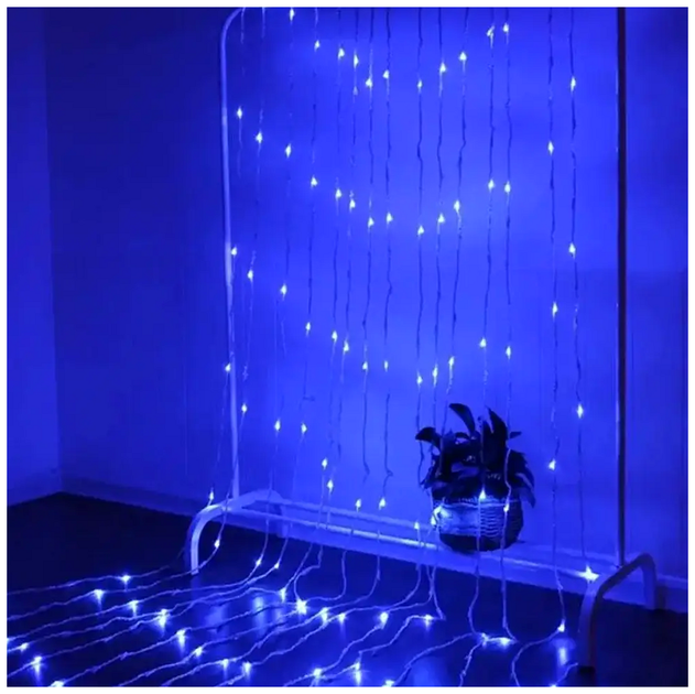 Гирлянда штора Водопад-роса 3x2м 200 LED USB синий 8 режимов для декора помещений SQ-26808 - изображение 7
