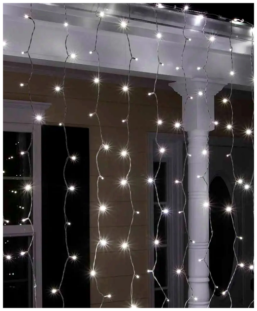 Гирлянда штора уличная 3x1м 150 LED прозрачный каучук IP65 статический режим белый SQ-26931 - изображение 2