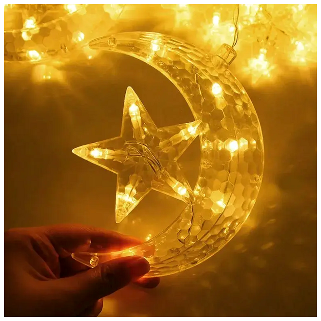 LED гирлянда штора 3x1м 12 фигурок 220В 8 режимов для украшения дома Луна со звездой SQ-27430 - изображение 9