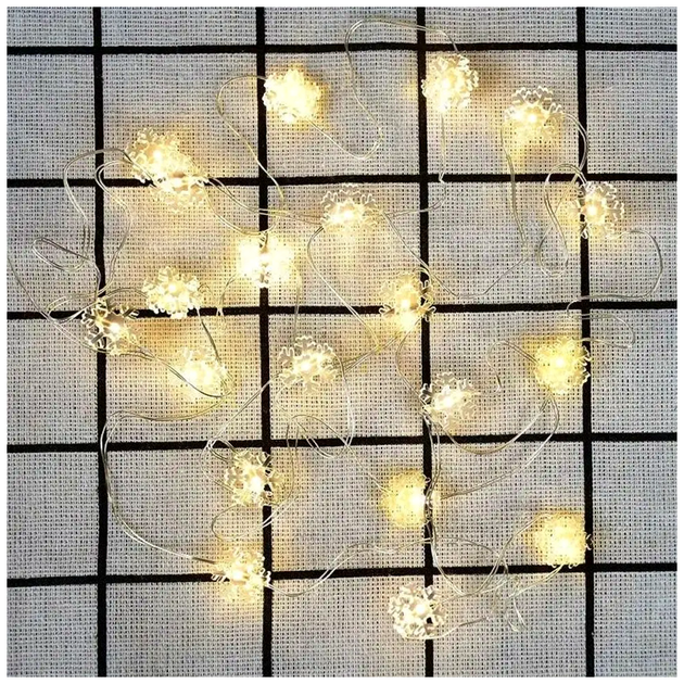 Гирлянда светодиодная 20 LED 2м теплый белый для елки на батарейках фигурки снежинки IP44 SQ-26884 - изображение 8