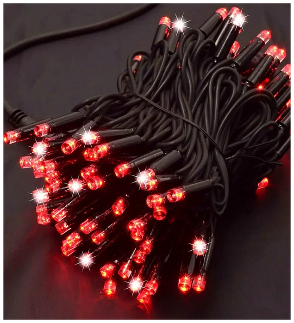 Уличная светодиодная гирлянда 10м 100 LED 220V черный каучуковый провод IP68 красный для декора SQ-27336 - изображение 7