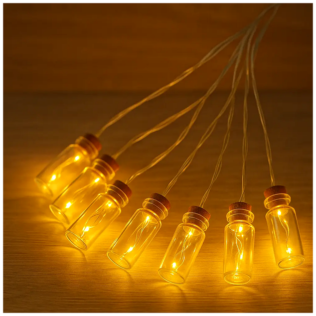 Гірлянда світлодіодна 3 м 10 шт. теплий білий 0.3 Вт для декору інтер'єру в пляшках Роса SQ-28821 - зображення 2