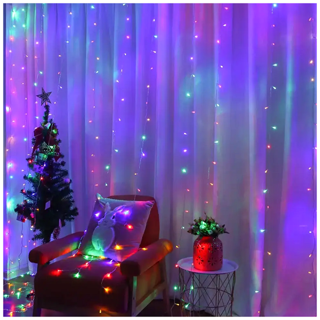 Гирлянда штора светодиодная 240LED 3x1,5м 8 режимов мультicolor IP44 для оформления помещений SQ-27297 - изображение 6