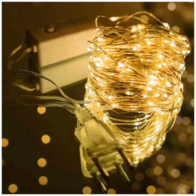 Гірлянда нитка 100 LED 10 м 2 Вт 220 В Теплий білий 8 режимів для дому Роса SQ-26614 - зображення 2