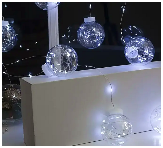 Гирлянда штора светодиодная 200 LED 10 шариков 3x0,8м белый цвет 8 режимов для новогоднего декора SQ-27466 - изображение 5