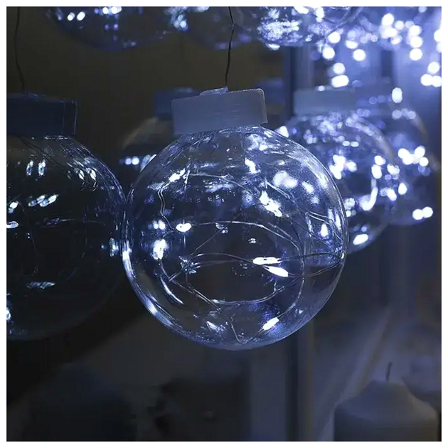 Гирлянда штора светодиодная 200 LED 10 шариков 3x0,8м белый цвет 8 режимов для новогоднего декора SQ-27466 - изображение 8