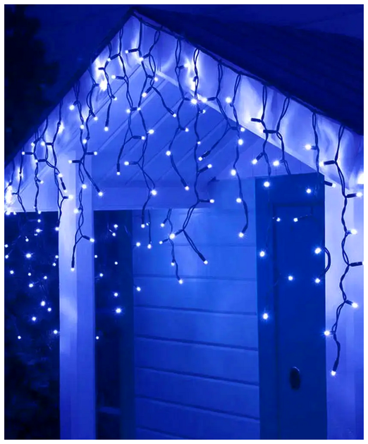 Уличная гирлянда бахрома 5м 120 LED 220В синие огни черный провод для декора фасадов и окон SQ-28790 - изображение 4