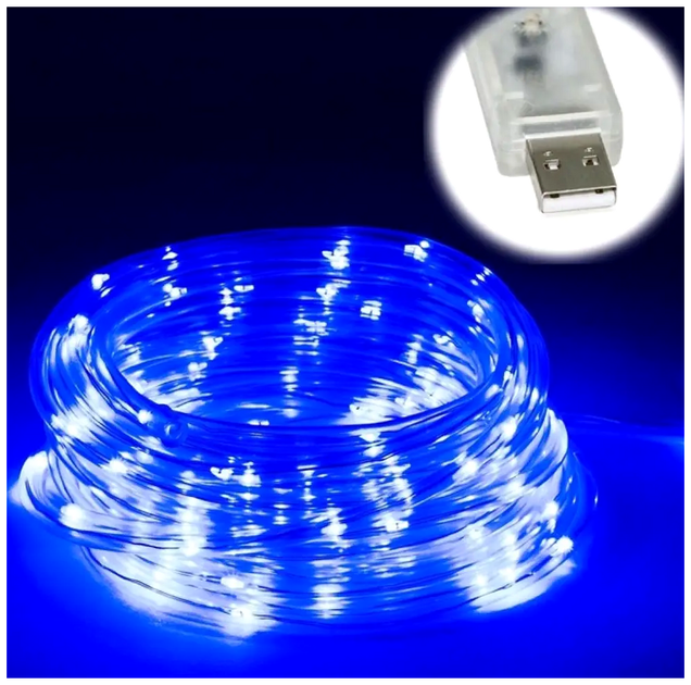 Гирлянда Роса 10м 100 LED 2Вт USB и 220V 8 режимов синяя силиконовая трубка IP65 для улицы SQ-27356 - изображение 7