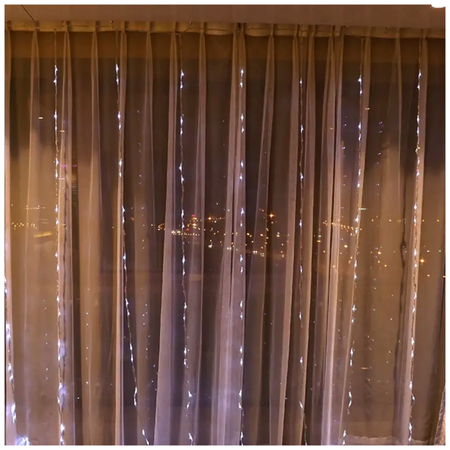 Гирлянда штора водопад 160 LED 8 режимов 2x2 м USB белый свет для декора интерьера SQ-26800 - изображение 10