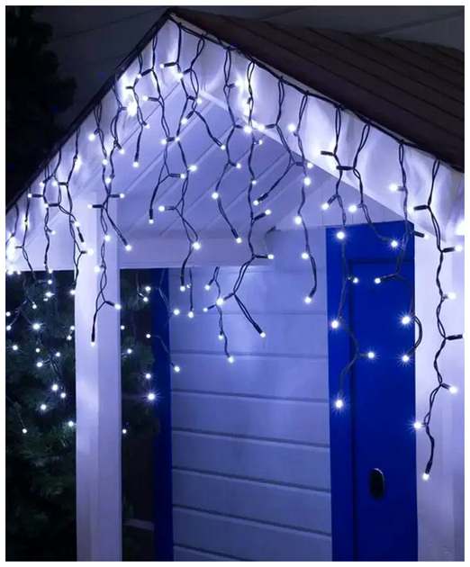 Уличная гирлянда бахрома 3м 100 LED 220В черный провод белый для оформления дома и террас SQ-28794 - изображение 3