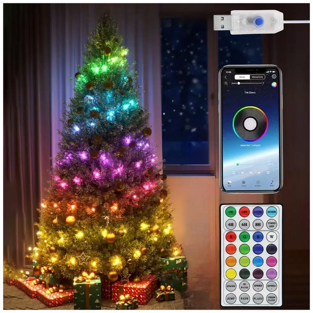 Умная светодиодная гирлянда RGB 20м 200 LED управление через USB Bluetooth для украшения интерьера Роса SQ-28304 - изображение 2