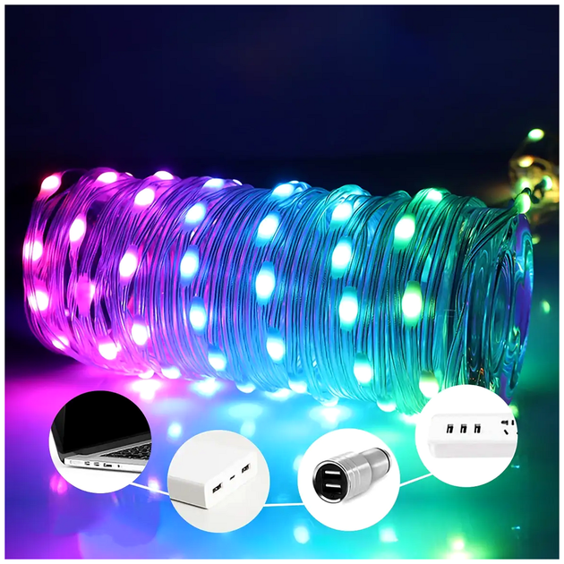 Умная светодиодная гирлянда RGB 20м 200 LED управление через USB Bluetooth для украшения интерьера Роса SQ-28304 - изображение 5