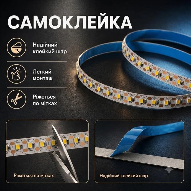 Світлодіодна LED стрічка 4 метри 120 LED на метр із USB 5V, білий нейтральний, світильник для підсвічування, живлення від павербанку 5 вольт, 4000K - зображення 4